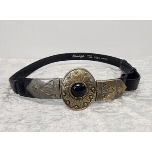 Vintage Omega Womens Black Leather w Decorative Buckle Belt-Size XS